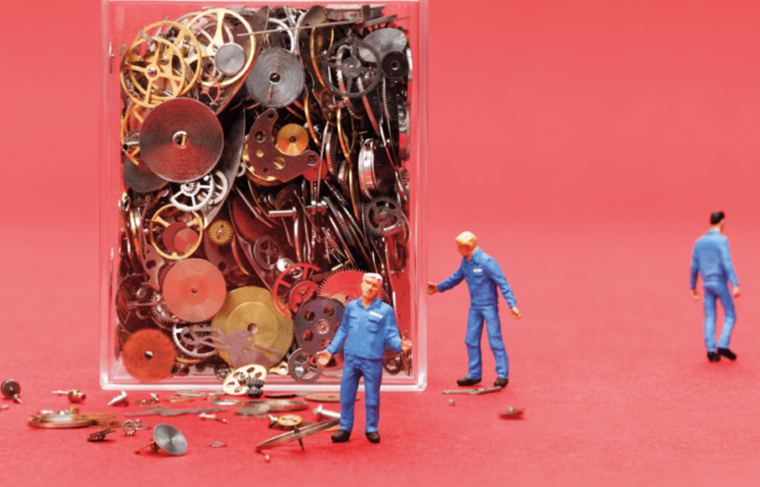 amasol miniature world with pins, and working blue collared men