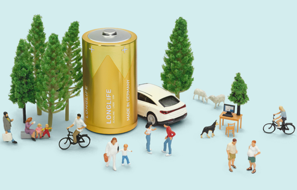 amasol miniature world with a battery, a car and trees