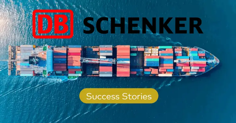 Banner for Customer Success Stories, with a container ship and DB Schenkers Logo on top