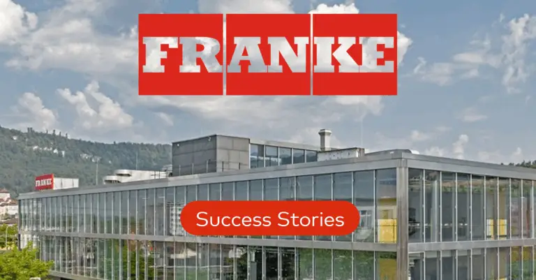 Banner for Customer Success Stories, with a building and FRANKE's Logo on top